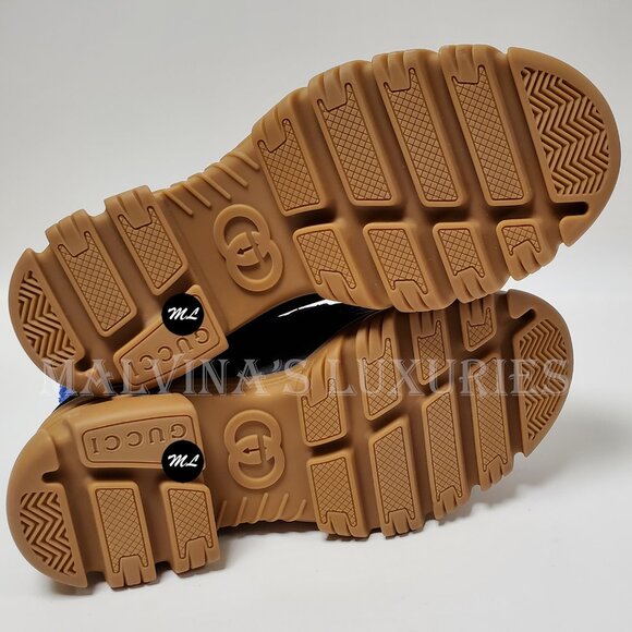 GUCCI MENS BOOTS ROMANCE CASY BLUE WOOL LEATHER LOGO LUG SOLE sz 9G 9.5 US - Picture 13 of 16